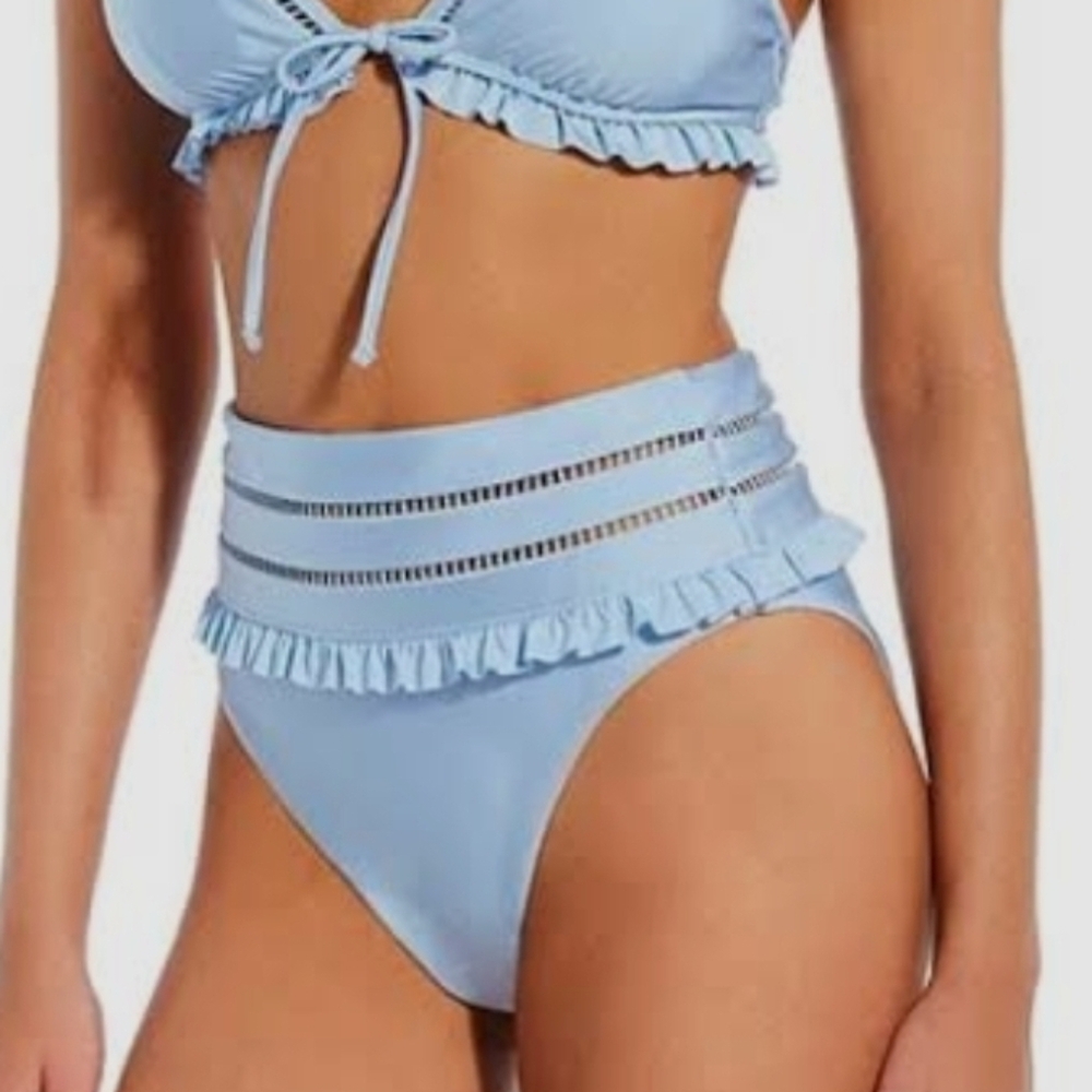 Chelsea & Violet Ruffle High Waist Swim Bottoms:‎ Sky Blue: X-Large